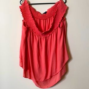 Tess Holiday off the shoulder coral summer blouse.